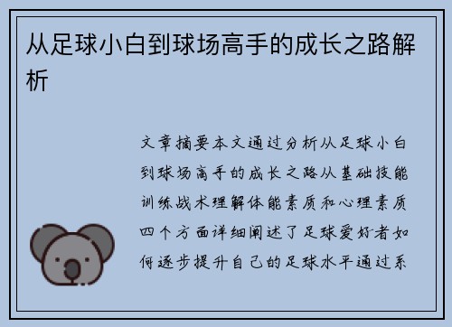 从足球小白到球场高手的成长之路解析
