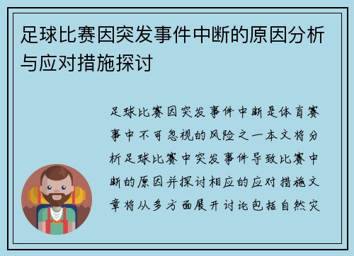 足球比赛因突发事件中断的原因分析与应对措施探讨