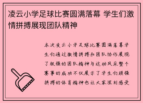 凌云小学足球比赛圆满落幕 学生们激情拼搏展现团队精神